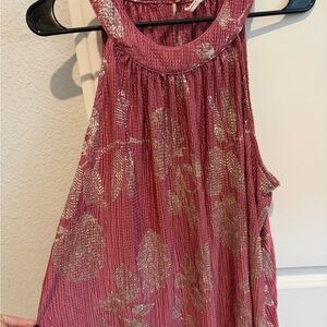 Anthropologie Pink and Silver Floral Blouse